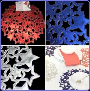 6pc 4th of July Cut Out Stars Vinyl Placemat Set Patriotic Indoor Outdoor New